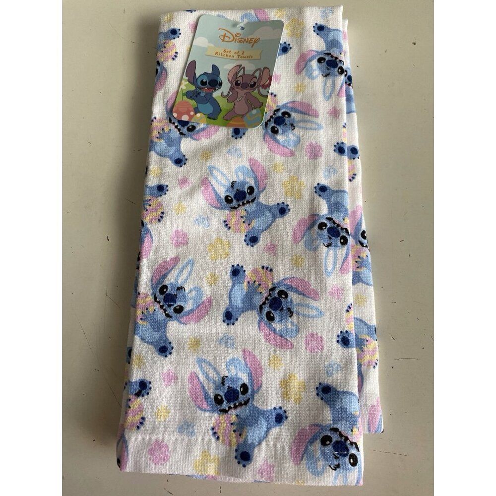 2 Pack Disney Stitch Hand Kitchen Towels Easter Eggs Spring 16 X 26” NEW‎